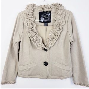 Nick & Mo Boutique Tan Ruffle Trim Fleece Blazer…